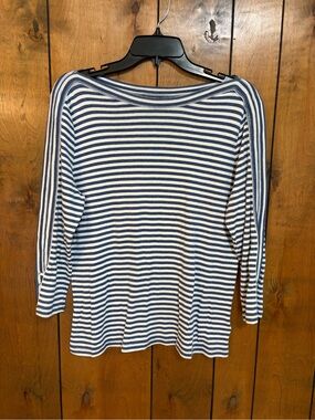 Chaps Blue and White Striped Boatneck Long Sleeve Top